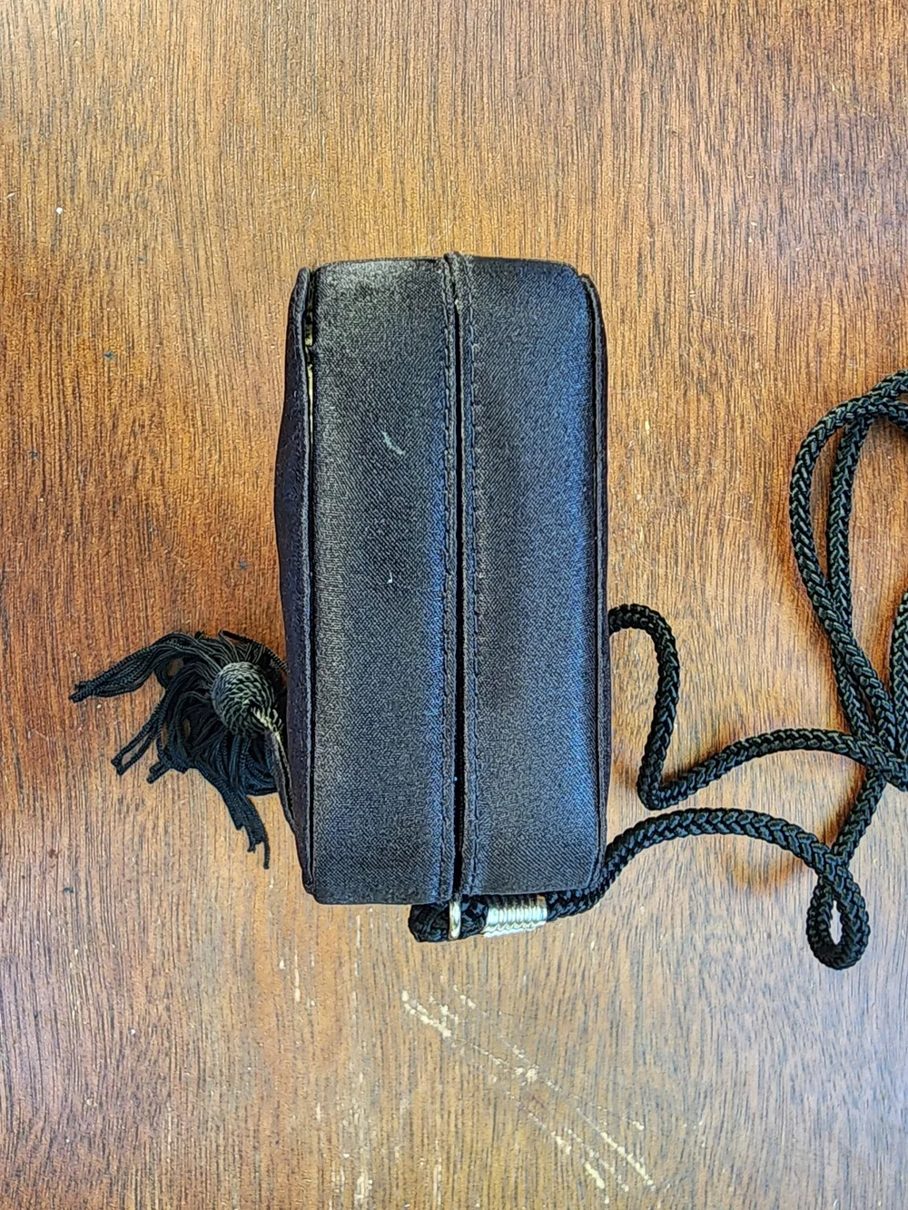 Vintage Jessica McClintock Black Satin Tassel Box Clutch Crossbody Bag